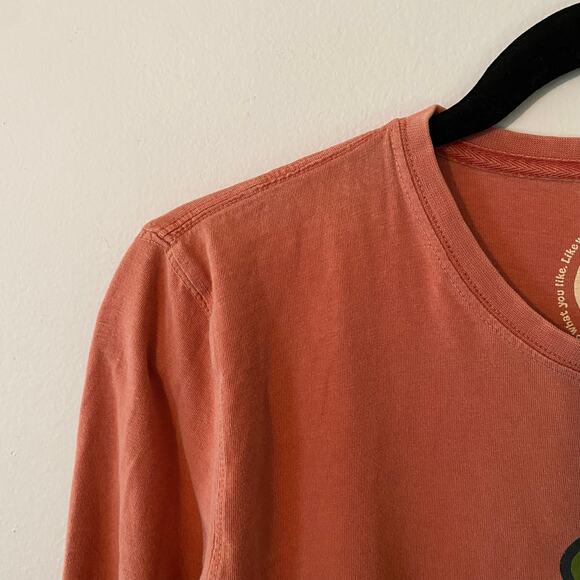 Life Is Good Women's size Medium Pink Red Long Sleeve Shirt Green Heart Cotton - Picture 3 of 9